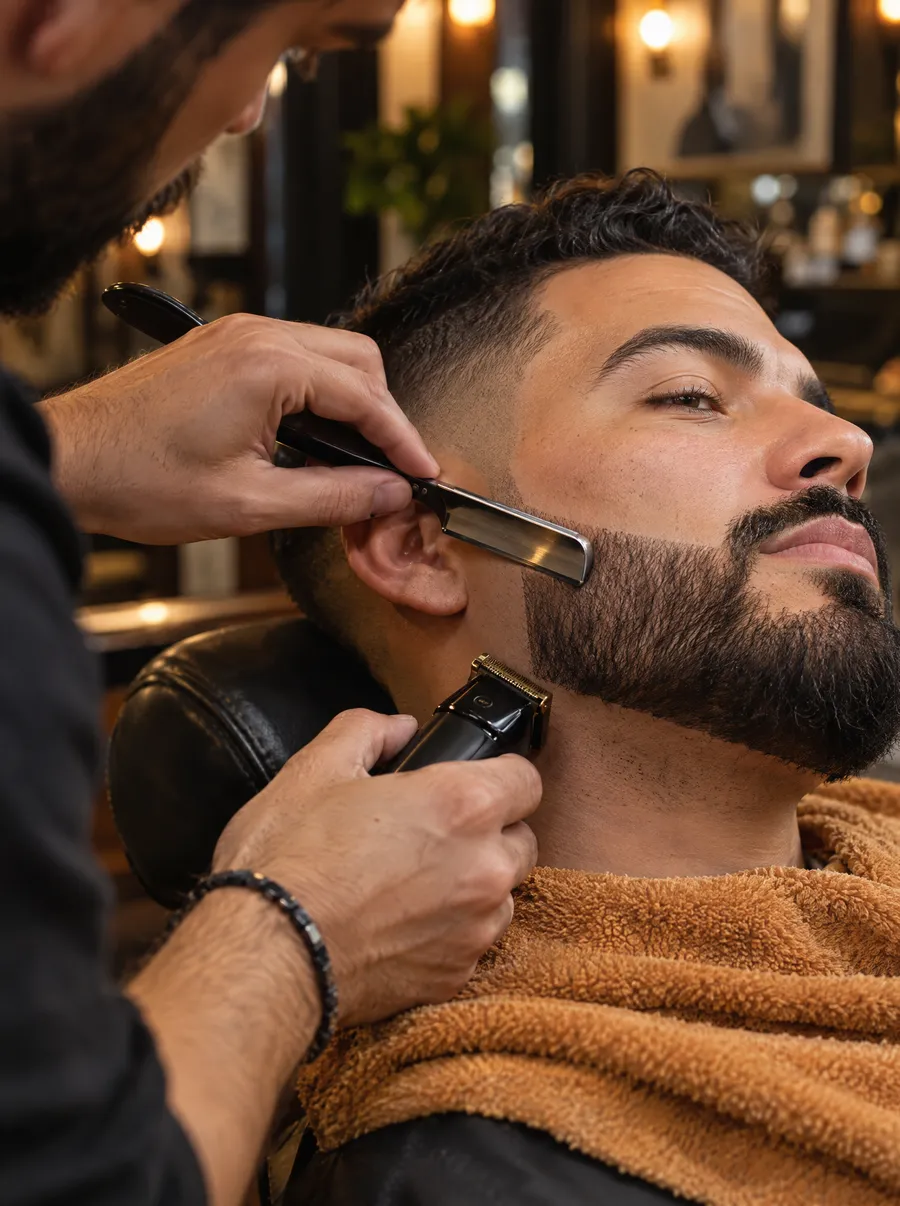 Sfeerbeeld: barber die met de tondeuse een fade zet
